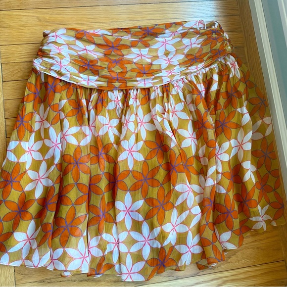 Anthro Guapa Ruched Orange Floral Print Mini NWT - Picture 3 of 7
